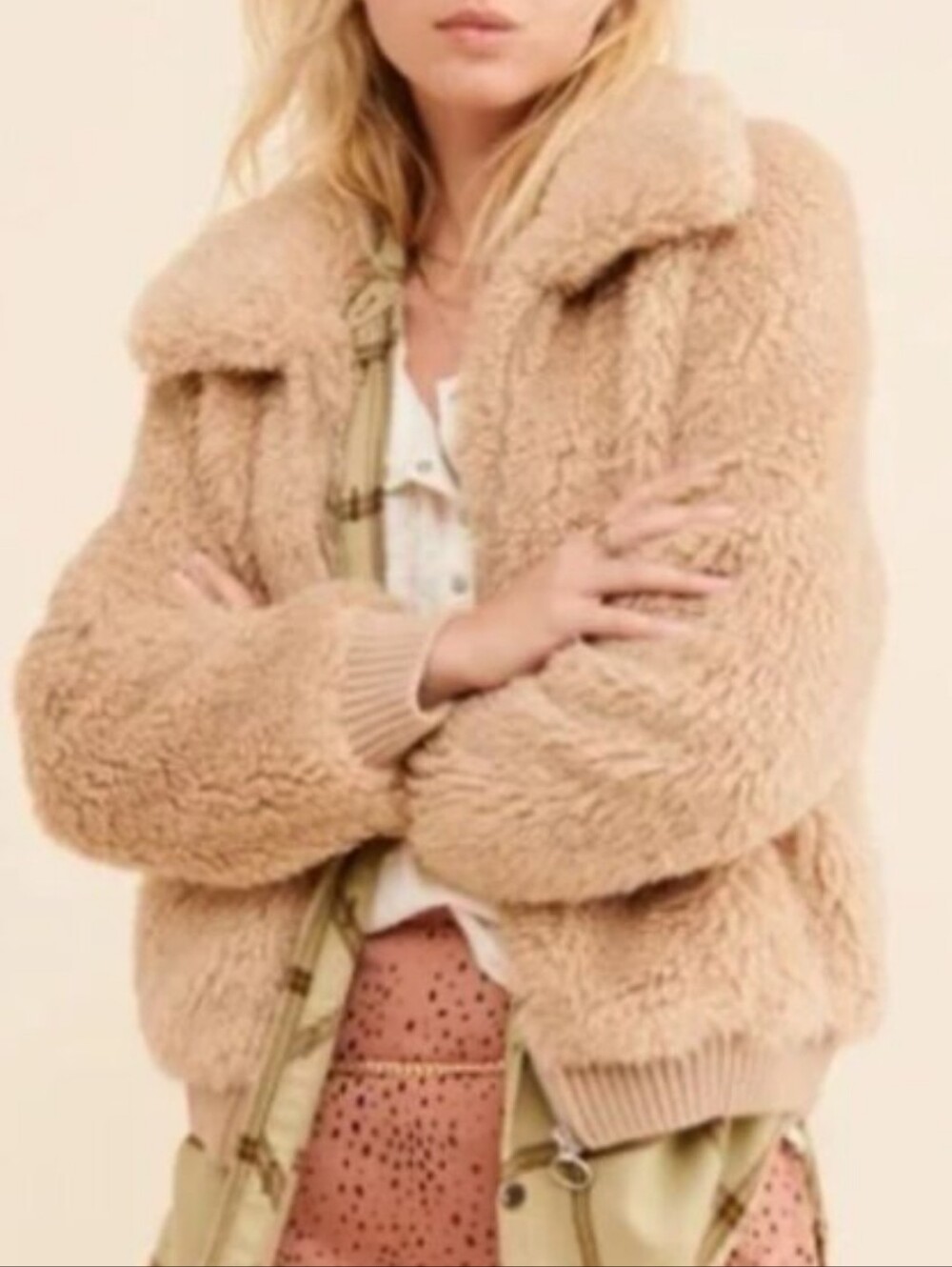 Anthropologie Size S Heartloom Tan Mosey Sherpa Teddy Bomber Jacket